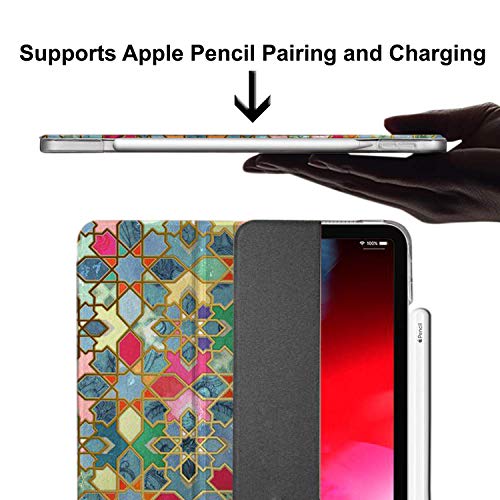 Image of DuraSafe Cases iPad PRO 11 Inch 1st [ PRO 11 2018 1 Gen ] A1980 A1934 A2013 A1979 MTXN2HN /A MTXP2HN /A MTXR2HN /A Trifold Printed Hard Smart PC Transparent Back Cover - Damask