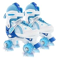 Adjustable Kids Roller Skates for Girls and Boys Ages 3-5 5-8 8-12, All 8 Wheels of Girl's Skates Shine, Safe and Fun Illuminating for Outdoor Indoor Sports (Sky Blue, Large -Youth (3.5-6))