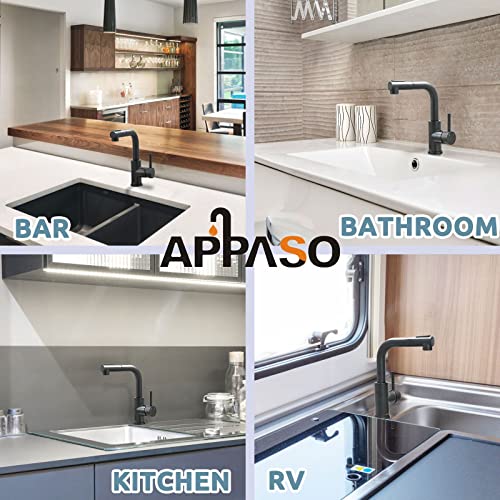 Appaso Black Bar Sink Faucet, Matte Black Kitchen Faucet With Pull-Out Sprayer, Modern Single Handle Bathroom Utility Faucet, Pull Down Spray Small Faucet For Rv Camper Outdoor Restroom #TOP6
