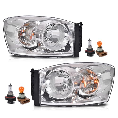 Image of GRAND ORANGE Headlights Assembly with Bulbs Compatible with Dodge Ram 1500 Truck 2006-2008 /Fits Dodge Ram 2500 3500 Truck 2006-2009 Left and Right Side Clear Lens Chrome Housing Clear Reflector