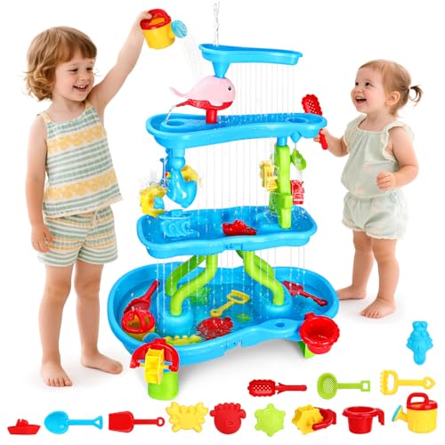 Fuutilake 4-Tier Wasserspielzeug Kinder Outdoor,Sand Wassertisch Spielzeug für Kleinkinder Sommer Eltern-Kind Interaktiv...