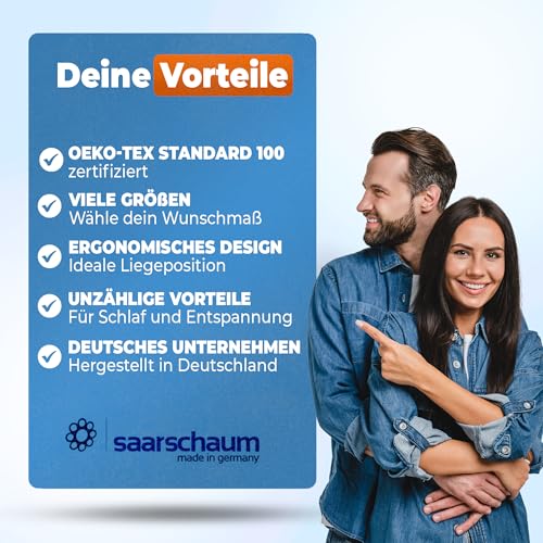saarschaum • Keilkissen-Matratzenkeil • Orthopädische Keilmatratze zur Bettneigung • Erhöhungskeil für gesündere Schlafposition • Schräg schlafen • 70x200cm FSA 2750