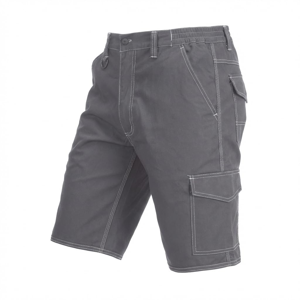 Juba Pantalón Corto Multibolsillos 68% algodón, 30% poliéster y 2% Elastano, 260 g/m², Gris, M