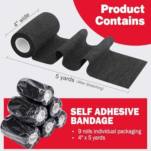 Image of AZEN 9 Pack Self Adhesive Bandage Wrap, 4 inch X 5 Yards Elastic Cohesive Bandage Wrap, Color Athletic Tape, Tattoo Grip Tape Wrap, Vet Wrap, Ankle Tape