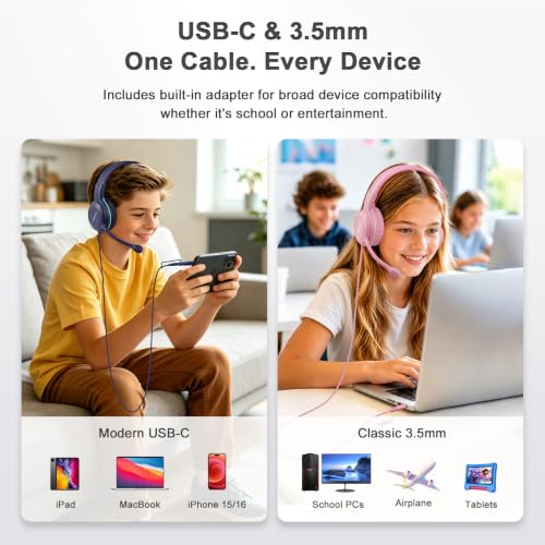 Image of SIMOLIO-Type-C-Wired-Headphones for-School with HD Boom-Mic & Volume Limit