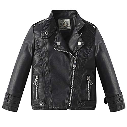 LPATTERN Bébé Enfant Garçon Blouson en Iimitation Cuir Veste en Similicuir Perfecto Motard Printemps Automne,Noir,2-3ans