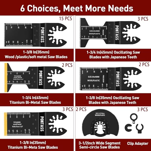 27pcs Oscillating Saw Blades, Professional Titanium Oscillating Tool Blades for Makita Dewalt Parkside Ryobi Aeg, Multi Tool Blade Kits, Universal Titanium Multitool Blades for Metal, Wood, Screw - Image 2