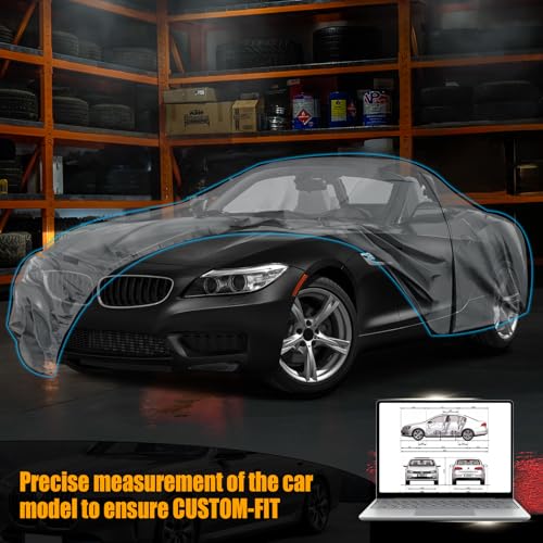 Image of Waterproof Premium Car Covers Replace for 2009-2025 BMW Z4, 10 Layers Heavy Duty All Weather Car Cover with Zipper Door, Windproof Bands for Snow Rain Dust Protection