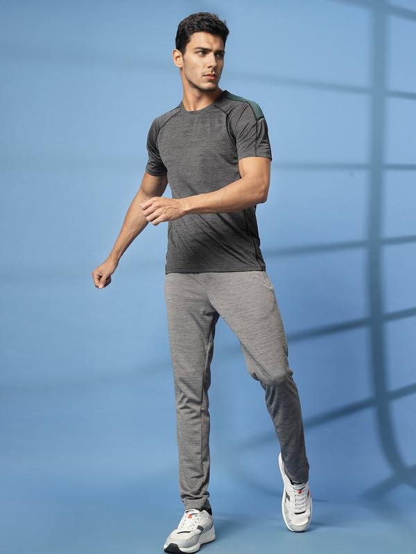 Image of CHKOKKO Men's Quick Dry Half Sleeve Regular Fit Lightweight Round Crew Neck Active Sportswear Gym T-Shirt for Workout Training Running and Fitness Activities Dark Grey S