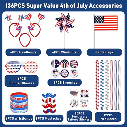 136pcs4thofjulyaccessoriespatrioticpartyfavorsfourthofjulydecorationsuppliesheadbandshutterglassestattoostickernecklaceflagamericanmemorialindependencedayusathemed Urban Country Home Decor 136pcs 4th of july accessories patriotic party favors fourth of july decoration supplies headband shutter glasses tattoo sticker necklace flag american memorial independence day usa themed urban country home decor