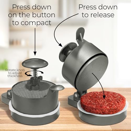 Shop Square Burger Press Patty Maker – Adjustable Thickness (1/4 lb to 3/4 lb) with Ejector – Non-Stick, for Burgers, Crab Cakes & Sausage – Includes Patty Paper