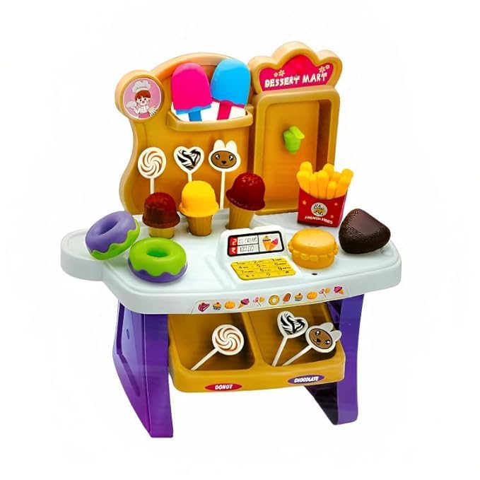 TOYSCAPE Dessert Mart Mini Supermarket Shop Toy | includes Candy Sweet Set, Shopping Cart, Ice Cream Set | Set of 19 | 25 x 15 x 5 Cm | Age 3+