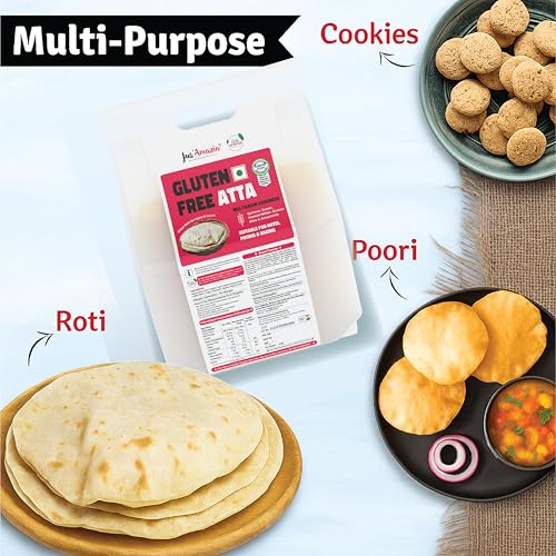 Image of Jus' Amazin Certified Gluten Free Atta (4kg) | Makes Fluffy & Soft Chapatis | Multigrain (Millets, Quinoa, Amaranth) | Certified Gluten Free (Lab Tested) | Multipurpose (Chapati, Poori, Paratha, Baking)