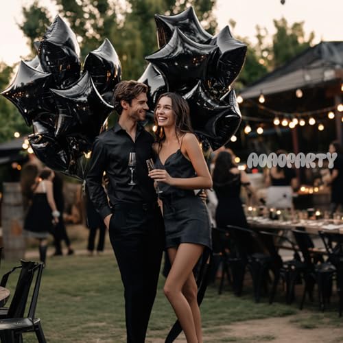 Image of 25Pcs Black Star Shaped Foil Mylar Helium Balloons 18 Inch for Birthday Wedding Anniversary Bachelor Party Decorations Supplies