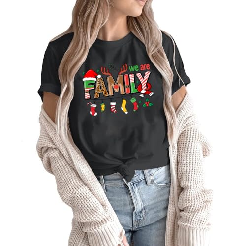 Image of Merry Christmas Family Shirts Plus Size Tops Couple Outfit Tee Parent-Child Short Sleeves Christmas Top