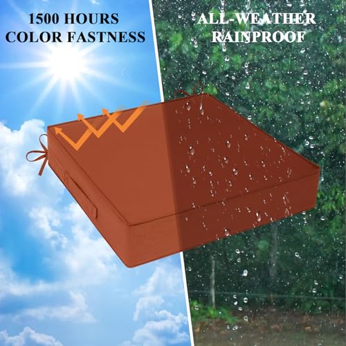 Mjiaidea Outdoor Chair Cushions Set Of 2 For Patio Furniture 19X19X4 Inch Waterproof Patio Chair Cushion 3 Year Color Fastness Square Elastic Foam Garden Sofa Couch Pads With Ties And Handle,Spice thumb #8