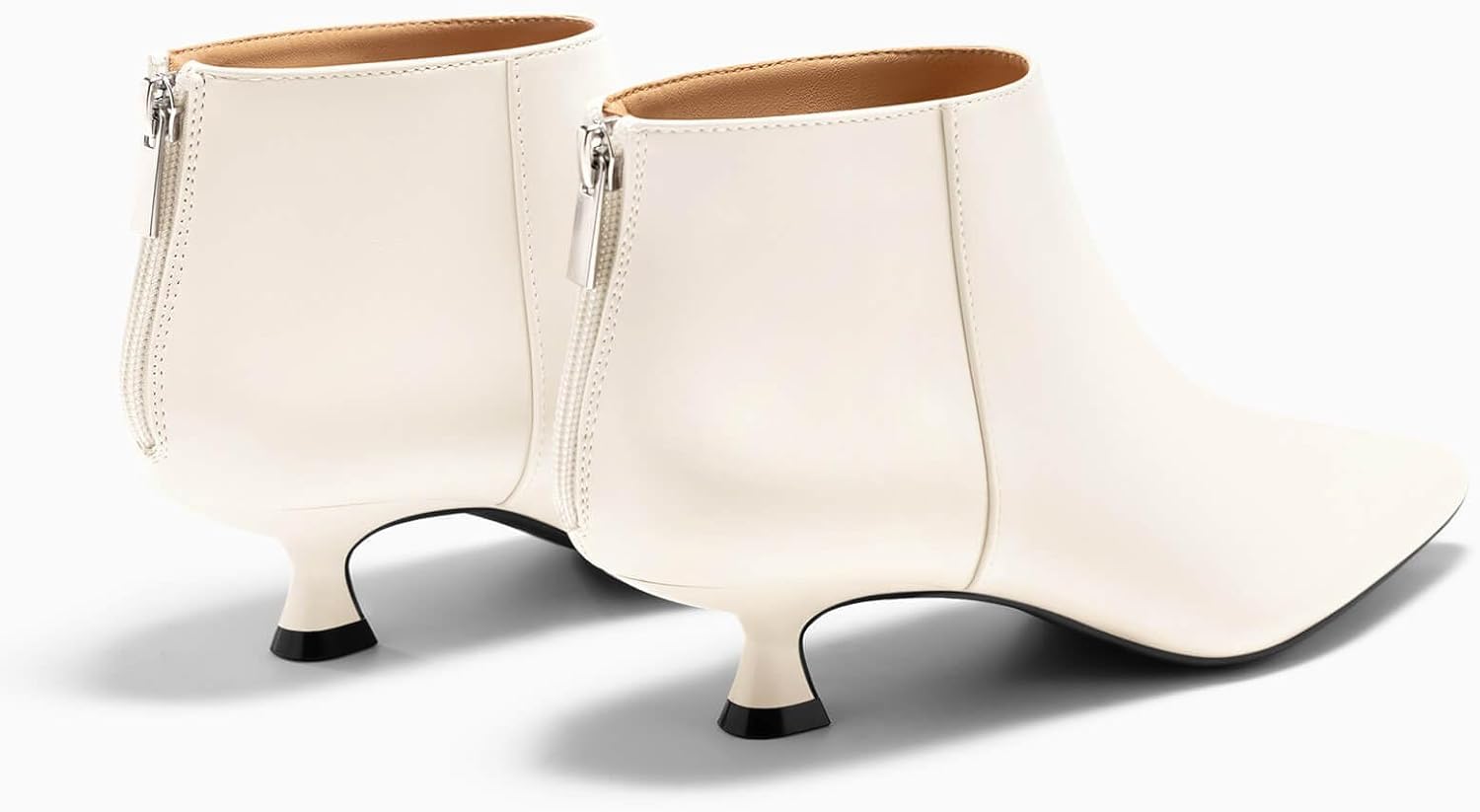 Coutgo Womens Kitten Low Heel Booties Pointed Toe Short Ankle Boots Back Zipper Fall Shoes - Image 5