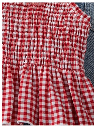 Girl's Gingham Peplum Cami Tops Smocked Ruffle Hem Spaghetti Strap Babydoll Tank Tops4