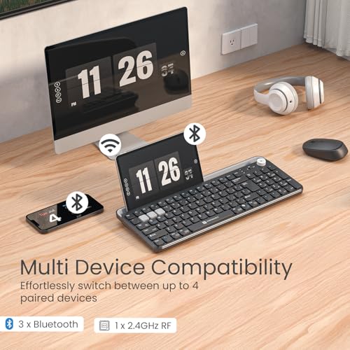 Image of Portronics Bubble 4.0 Wireless Keyboard with Bluetooth + 2.4 GHz USB Receiver, Rechargeable Battery, Volume Control Knob, Multimedia Hotkeys with Numpad, for Laptop, PC, Smartphone, Tablet(Black)