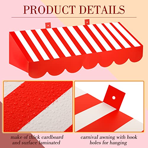 Image of Tallew 4 Pcs 3D Circus Awning Wall Decoration Farmers Market Party Decorations Carnival Awning for Halloween Carnival Theme Party Classroom Decorations(Red and White)