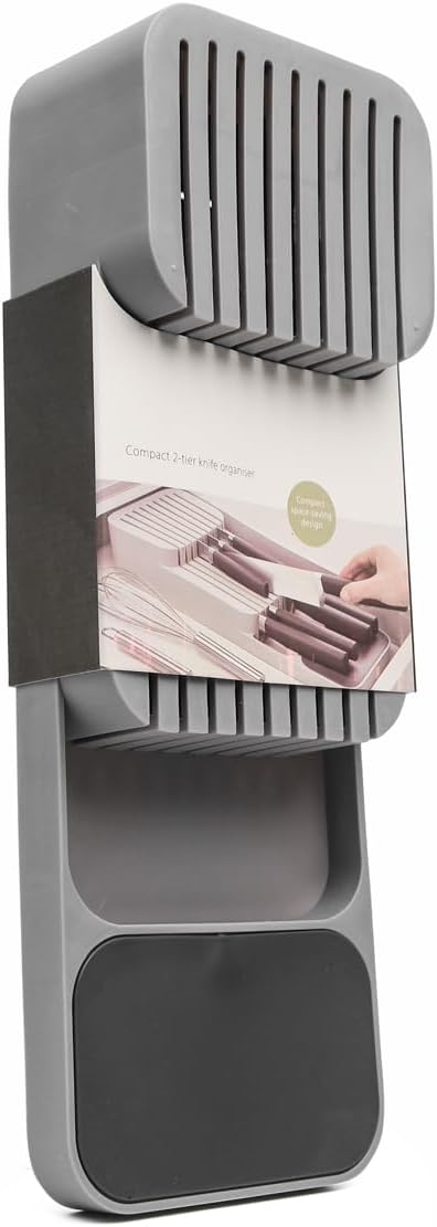 Conjunto Organizador de Talheres e Facas com Divisórias Nichos Separador Porta Talheres Bandeja Organizadora de Gaveta Economiza Espaço Suporte de Cozinha