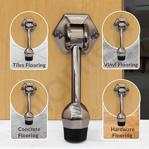 Image of Plantex Door Stopper for Main Door /5-Inch Stopper with Rubber Grip /Stoppers for Wooden Door /Stops for Door - Pack of 2 (Satin Black)