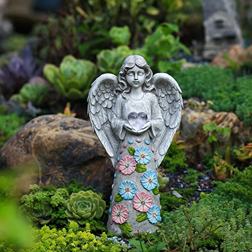 Homight Garden Decor Angel Statue, Solar Outdoor Patio Garden Sculptures &Sympathy Cemetary Grave Decorations Gifts For Pets And Lost Love Ones Silver Resin #TOP3