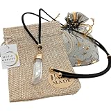 Collar Protección Cuarzo Blanco Natural Cristal de Roca, Colgante Hecho a Mano con Cordón Antelina Negra 70cm, Acero Inoxidable 316L, Amuleto Energético Reiki, Piedras curativa curación Chakras (18K)