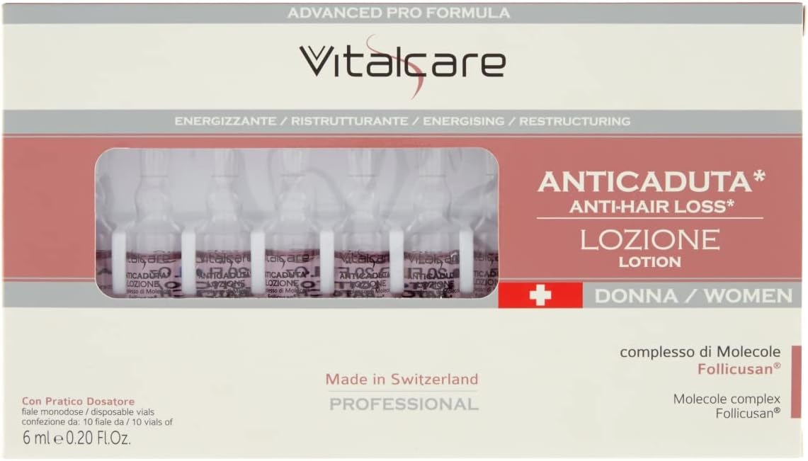 Vitalcare | Swiss - Women's Hair Loss Treatment, Energizing, Restructuring, with Follicusan Molecule Complex, 10 Women's Hair Loss Vials of 6 ml, with Practical Dispenser
