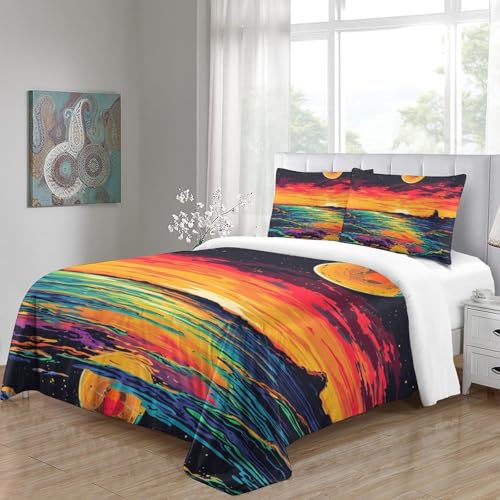 Housse de couette planète bleue 3D microfibre pour chambre ado