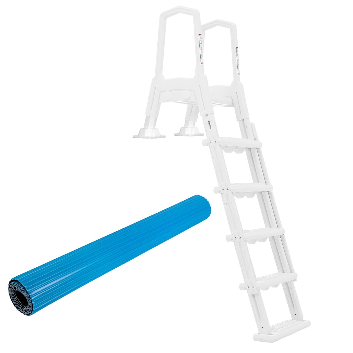 XtremepowerUS Above Ground Pool Ladder with Protective Mat – Inclined Entry Step System + 24 x 36 Inch Pad for Liner Protection (1 Ladder + 1 Mat)