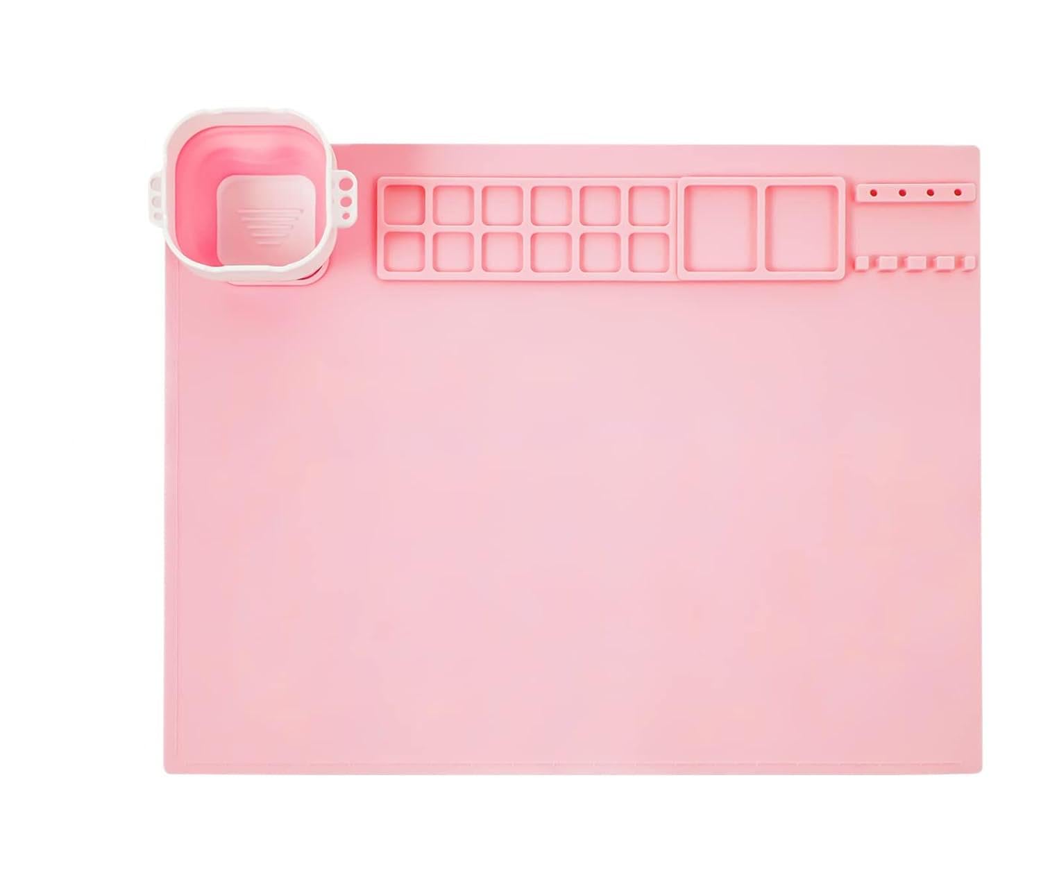 Craft Art Mat Kit: Pink Silicone Mat (41X37cm) with Detachable Cup, 4 Brushes & 6 Colors. Perfect Table Protector for Resin & Liquid Crafts.