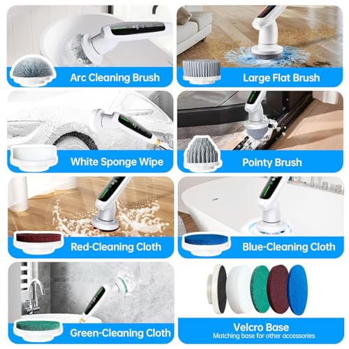 DEPURE Electric Spin Scrubber, Quiet Cordless Shower Scrubber, 8 Replaceable Heads, Adjustable Extendable Pole, Dual-Speed Power Cleaning Brush with Long Handle for Bathroom Tile - Image 6