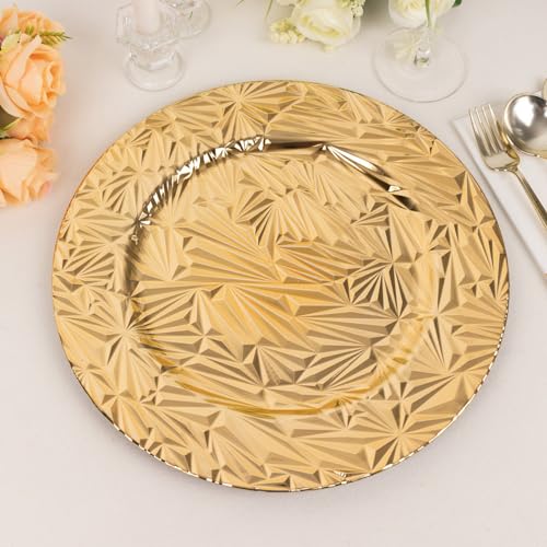 6 Platos Cargadores Redondos Plástico Dorado 13"