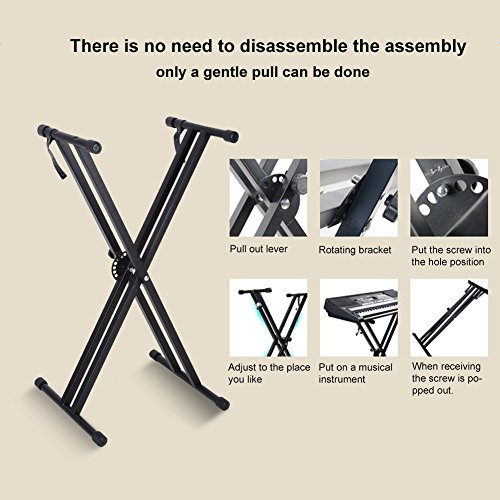 lyrlody Supporto per tastiera, doppio supporto per tastiera, telaio X, supporto per tastiera, supporto elettrico, per organi con piedini in gomma, nero, 95 x 43 cm