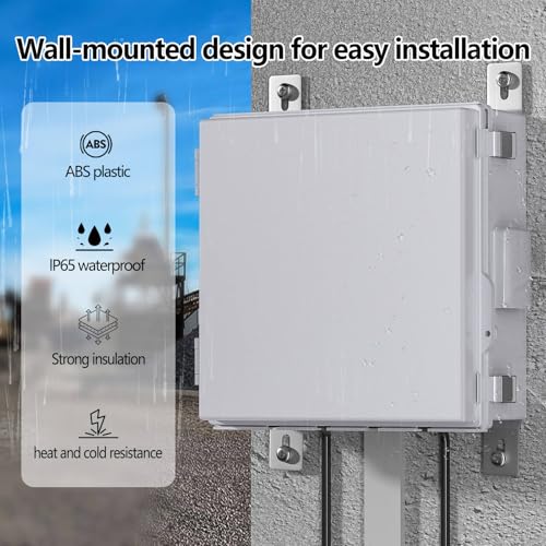 Image of Electrical Junction Box, Ventilated Design, Cable Grommets, Indoor /Outdoor Use with Mounting Panel & Hinged Cover. Waterproof IP 65. (Grey Cover, 13 inchx13 inchx5.1 inch)