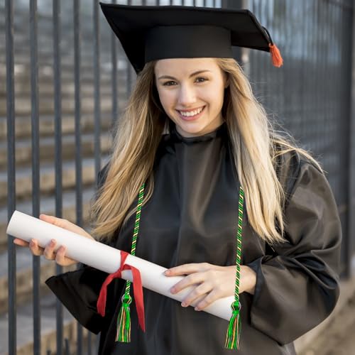 Image of Graduation Honor Cords Green and Gold Graduation Cords with Tassels, 67 inch Long for Graduation Students