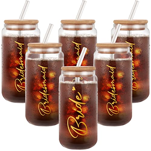 Hoomuu Bride Bridesmaid Proposal Gifts Set Of 6 - Bride To Be Beer Can Glass Gifts For Engagement Wedding Bridal Bachelorette Party - 16 Oz Drinking Glasses With Bamboo Lids And Straw #TOP9