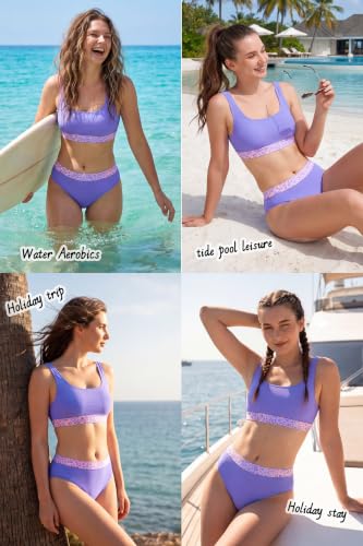 Image of Beautikini Period Swimwear Two Piece Menstrual Leakproof Swimsuit Bikini Sets Mid Waist Print Bathing Suit for Women