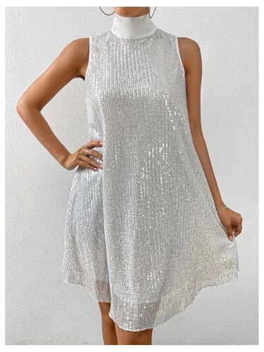 Image of Floerns Women's Sequin Sleeveless Tank High Neck Bow Shiny Party Dress