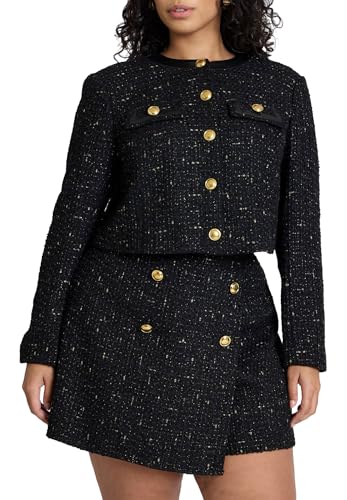 ELOQUII Women's Plus Size Cropped Tweed Jacket