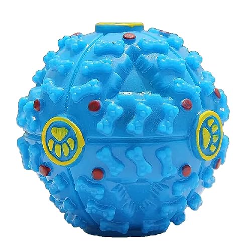 Image of Squeaky Ball Toy Treat Food Dispenser Ball Toy with Duck Sound, Dental Cleaning and Interactive Toy for Small Medium Dogs (Blue)