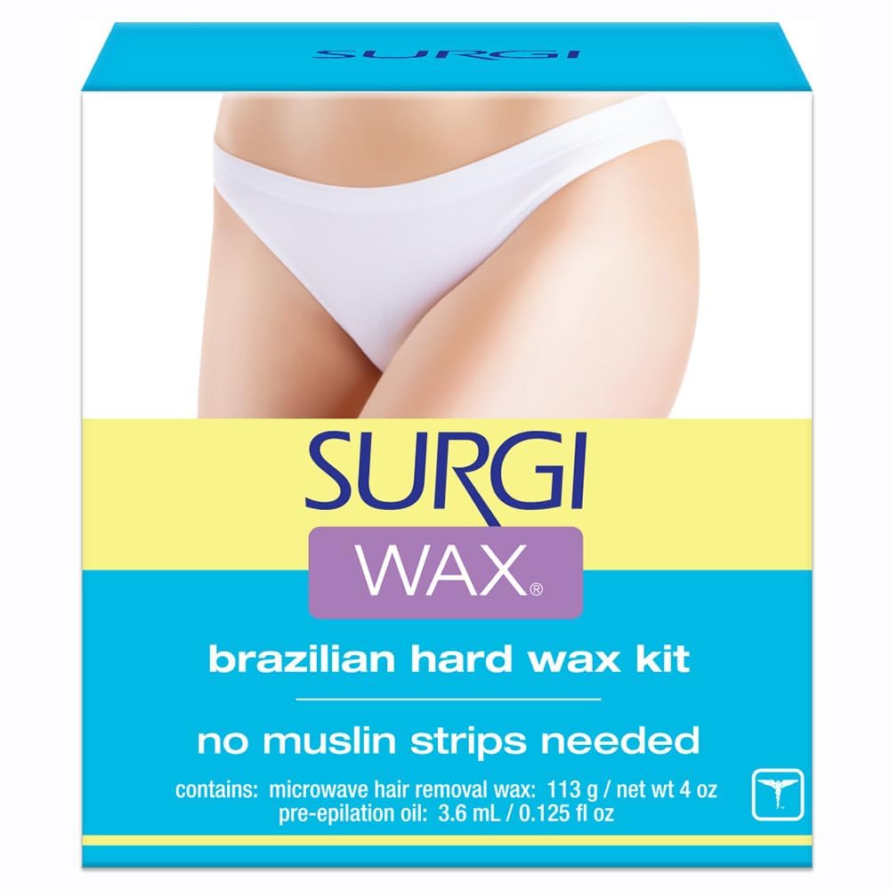 SURGI WAX Brazilian Hard Wax Kit 4oz, Waxing Kit for Hair Removal with pre-elipation Oil (82563)