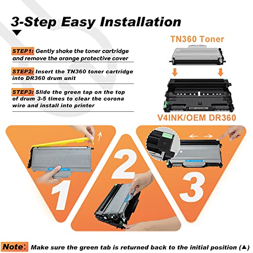 V4Ink Compatible Drum Replacement For Brother Dr360 (1-Pack) Work With Dcp7030 Dcp7040 Dcp7045 Hl2120 Hl2140 Hl2150 Hl2170 Mfc7320 Mfc7340 Mfc7345 Mfc7440 Mfc7445 Mfc7450 Mfc7840 Printer (Not Toner) (2) #TOP2
