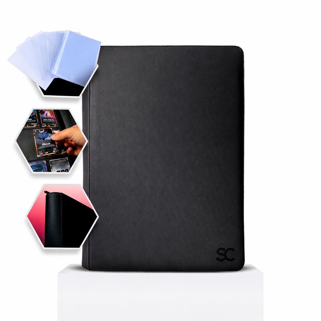 Trading Card Binder Black 1024-Pockets with 100 Bonus Sleeves-Pokemon Card Binder Side-Loading, Archival-Safe, Durable Zipper & UV-Resistant Cards Folder-Sports Cards Pokemon Binders Large 17.7”x13.4”-image-21