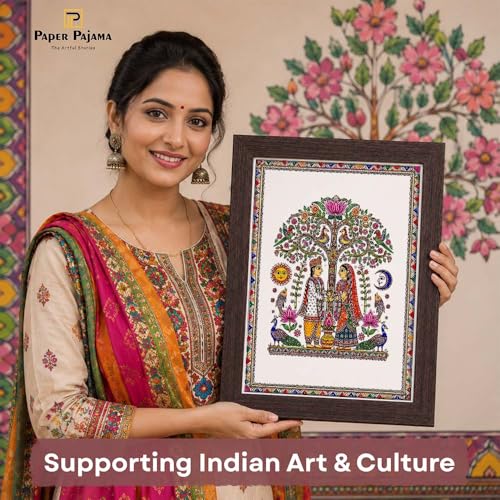 Image of PAPER PAJAMA Wedding Wall Art for Living Room | Madhubani Marriage Ceremony Painting | Traditional Mithila Folk Art Framed Decor for Home, Bedroom & Office (10x13 Inches)