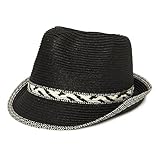 H-6108-32306 Multicolor Woven Fedora Sun Hat - Black