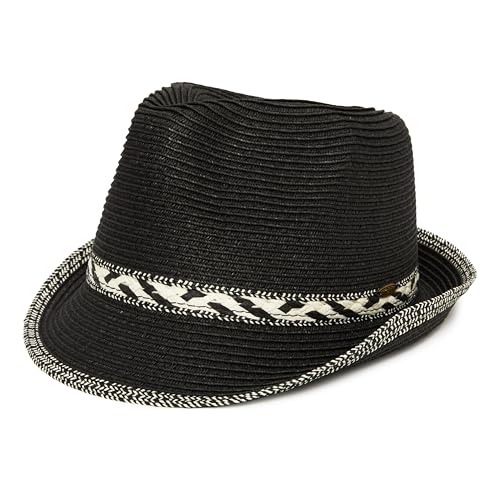 Funky Junque Women's Fashion Summer Fedora Hat Woven Short Brim Sun Hat UPF 50+ Adjustable - Black