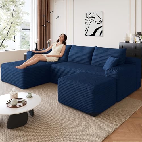 Image of Boneless Cloud Couch Comfy Sectional Couches for Living Room,U Shaped Sofa Couch in a Box with Ottoman Deep Seat Memory Foam Compressed Sofa(Blue, 95 inch Left Facing Chaise)