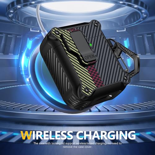 Image of RFUNGUANGO AirPods 2 Case with Lock Magnetic Lid, Carbon Fiber Gray